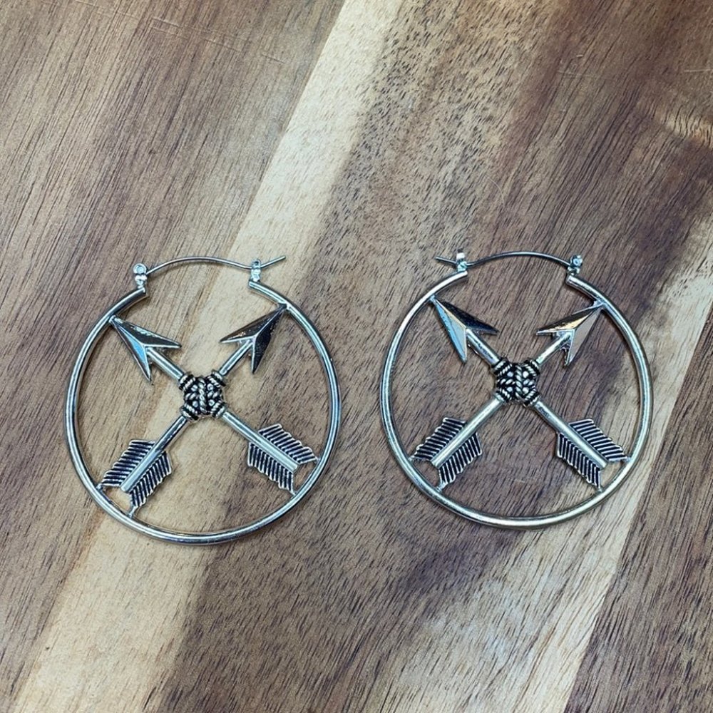 Cross Arrow Large Hoop sideways worn Earrings